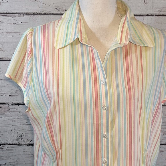MILANO Button Front Blouse Pastel Stripes-Large - Picture 2 of 3